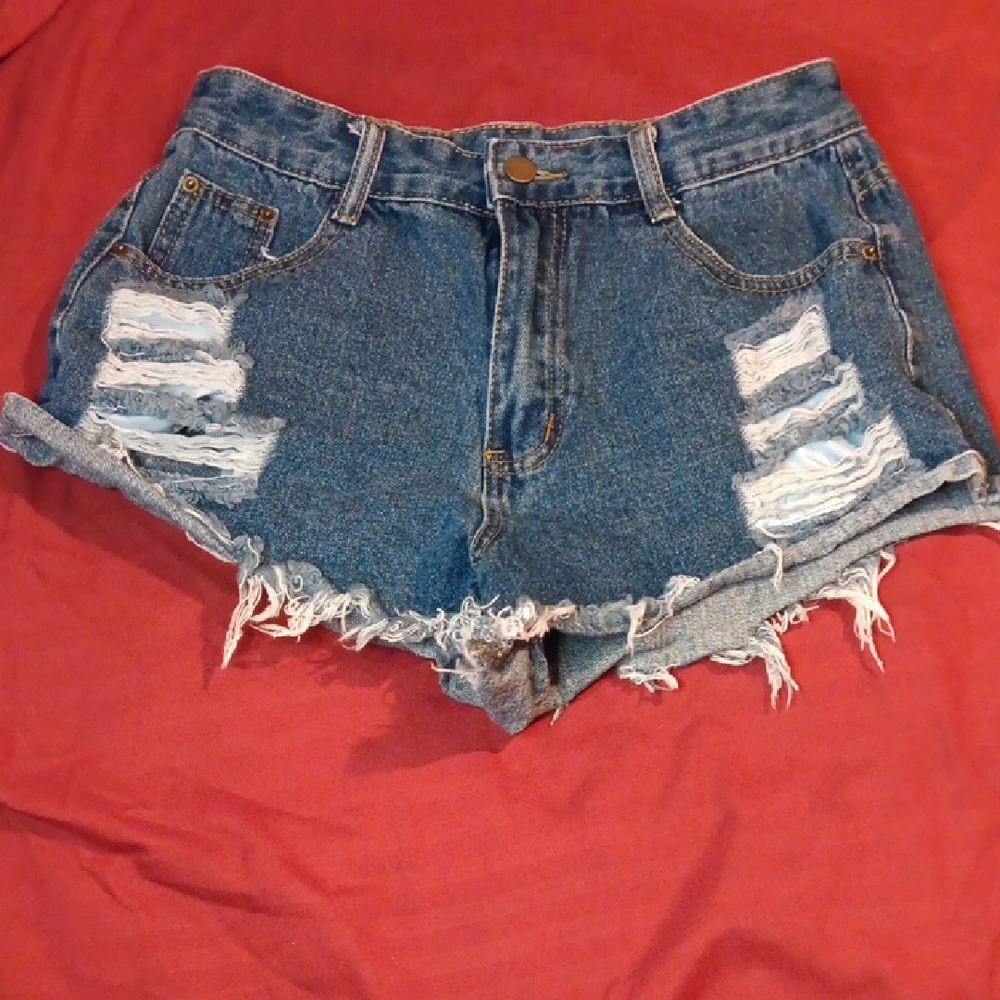 SHEIN Blue Distressed Jean Shorts